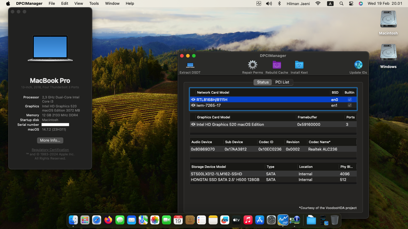 Success Hackintosh macOS Sonoma 14.7.2 Build 23H311 in Lenovo Ideapad V310-14ISK